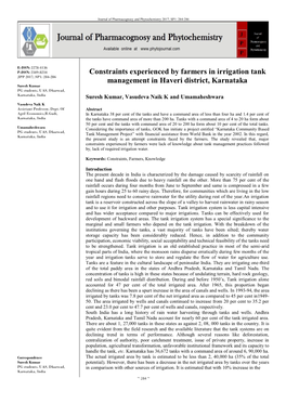 Constraints Experienced by Farmers in Irrigation Tank Management in Haveri District, Karnataka