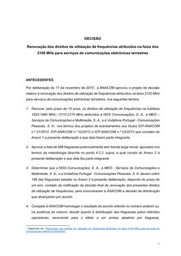 DECISÃO Renovação Dos Direitos De Utilização De Frequências Atribuídos