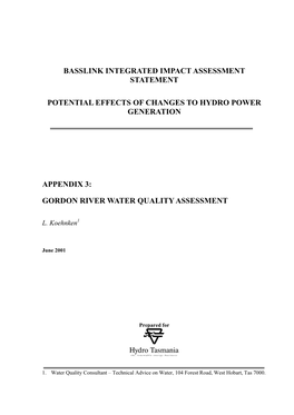 1 Water Quality in the Gordon River Catchment