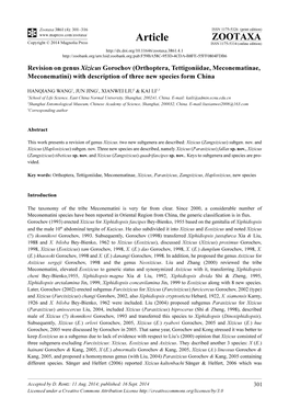 Orthoptera, Tettigoniidae, Meconematinae, Meconematini) with Description of Three New Species Form China