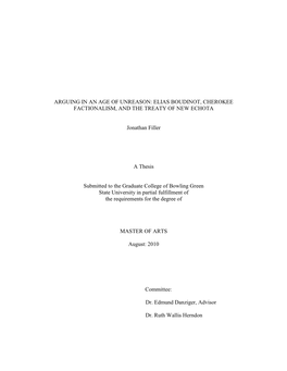 Arguing in an Age of Unreason: Elias Boudinot, Cherokee Factionalism, and the Treaty of New Echota