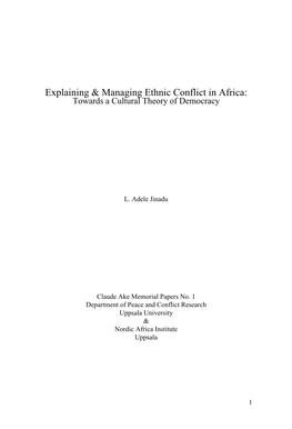 Explaining & Managing Ethnic Conflict in Africa