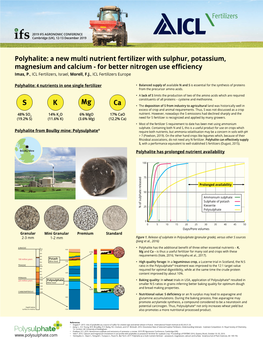 Polyhalite: a New Multi Nutrient Fertilizer with Sulphur, Potassium, Magnesium and Calcium