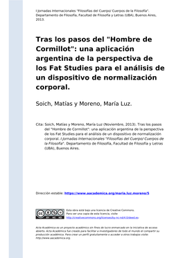 Hombre De Cormillot": Una Aplicación Argentina De La Perspectiva De Los Fat Studies Para El Análisis De Un Dispositivo De Normalización Corporal