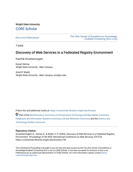 Discovery of Web Services in a Federated Registry Environment