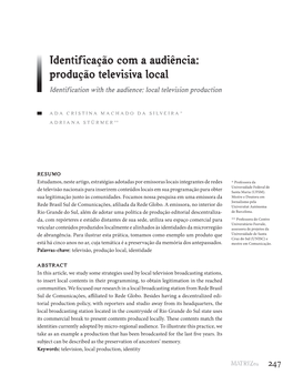 Identificação Com a Audiência: Produção Televisiva Local Identification with the Audience: Local Television Production