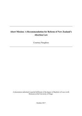 A Recommendation for Reform of New Zealand's Abortion