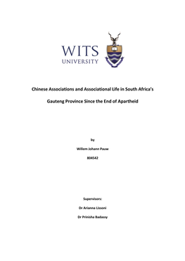 Chinese Associations and Associational Life in South Africa's