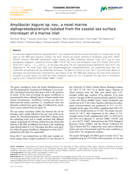 Amylibacter Kogurei Sp. Nov., a Novel Marine Alphaproteobacterium Isolated from the Coastal Sea Surface Microlayer of a Marine Inlet