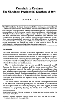 The Ukrainian Presidential Elections of 1994