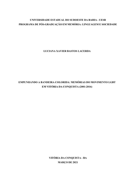 Universidade Estadual Do Sudoeste Da Bahia - Uesb Programa De Pós-Graduação Em Memória: Linguagem E Sociedade