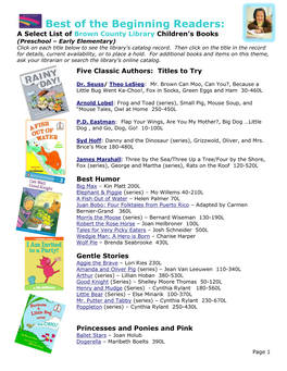 Best of the Beginning Readers