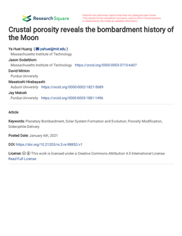 Crustal Porosity Reveals the Bombardment History of the Moon Authors: Ya Huei Huang1*, Jason M