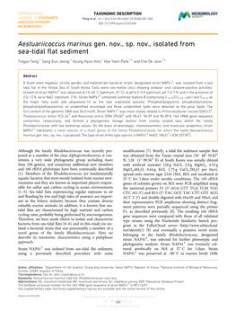 Aestuariicoccus Marinus Gen. Nov., Sp. Nov., Isolated from Sea-Tidal Flat Sediment