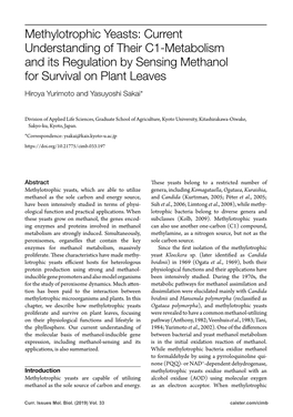 Methylotrophic Yeasts: Current Understanding of Their C1-Metabolism and Its Regulation by Sensing Methanol for Survival on Plant Leaves