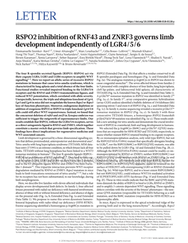 RSPO2 Inhibition of RNF43 and ZNRF3 Governs Limb Development