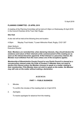 Planning Committee 25 April 2018 Agenda