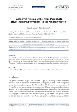 ﻿Taxonomic Revision of the Genus Prionopelta