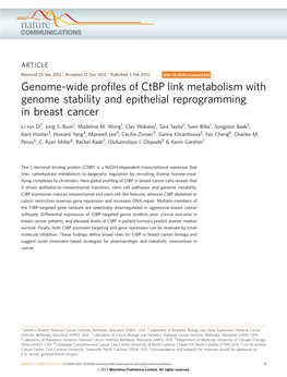 Genome-Wide Profiles of Ctbp Link Metabolism with Genome Stability