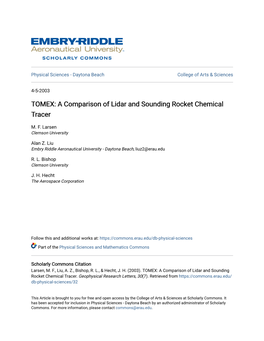 TOMEX: a Comparison of Lidar and Sounding Rocket Chemical Tracer