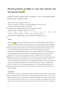 Physical Properties of Shallow Ice Cores from Antarctic and Sub-Antarctic Island's