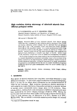 High Resolution Electron Microscopy of Chloritoid Minerals from Different Geological Melieu