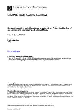 The Macau Gaming Industry: Historical Patterns, Contemporary Policies and State-Business Relations in the Local Casino Economy