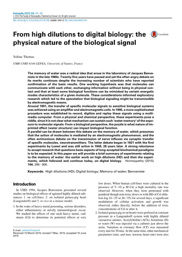 From High Dilutions to Digital Biology: the Physical Nature of the Biological Signal