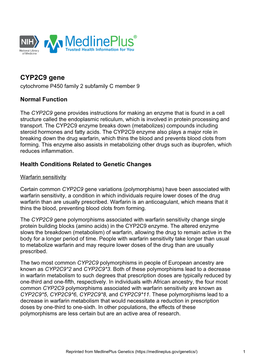 CYP2C9 Gene Cytochrome P450 Family 2 Subfamily C Member 9