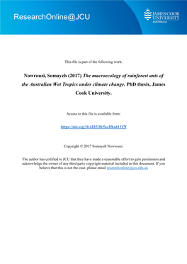 The Macroecology of Rainforest Ants of the Australian Wet Tropics Under Climate Change