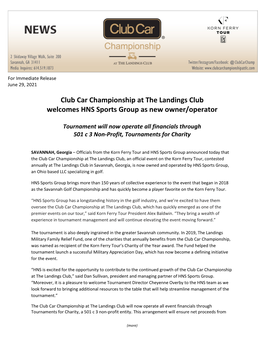 Club Car Championship at the Landings Club Welcomes HNS Sports Group As New Owner/Operator