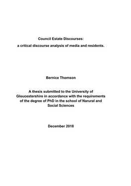 A Critical Discourse Analysis of Media and Residents. Bernice Thomson A