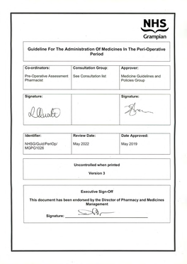 A Guide to the Administration of Medicines in the Perioperative