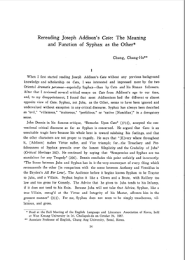 Rereading Joseph Addison's Cato: the Meaning and Function of Syphax As the Other*