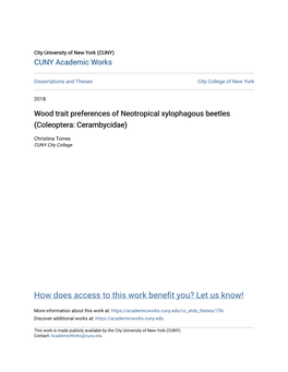 Wood Trait Preferences of Neotropical Xylophagous Beetles (Coleoptera: Cerambycidae)