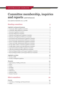 Committee Membership, Inquiries and Reports [46Th Parliament]