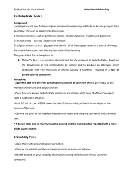 Carbohydrate Tests