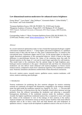 Low Dimensional Neutron Moderators for Enhanced Source Brightness