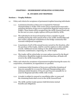 Chapter I – Membership Operating Guidelines