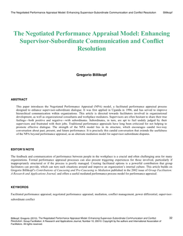 The Negotiated Performance Appraisal Model: Enhancing Supervisor-Subordinate Communication and Conflict Resolution Billikopf