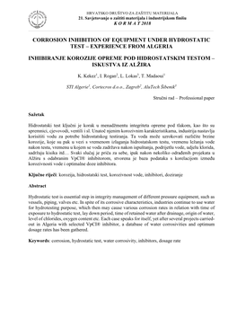 Corrosion Inhibition of Equipment Under Hydrostatic Test – Experience from Algeria