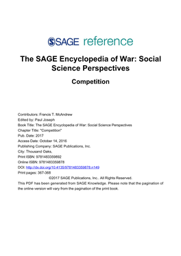 The SAGE Encyclopedia of War: Social Science Perspectives Competition