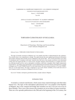 Tornado Climatology of Bulgaria