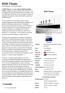 RMS Titanic De Wikipedia, La Enciclopedia Libre