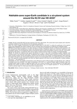 Habitable-Zone Super-Earth Candidate in a Six-Planet System Around the K2. 5V Star HD 40307