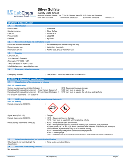 Silver Sulfate Safety Data Sheet According to Federal Register / Vol