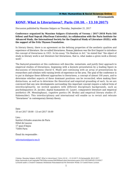 KONF: What Is Literariness?, Paris (10.10