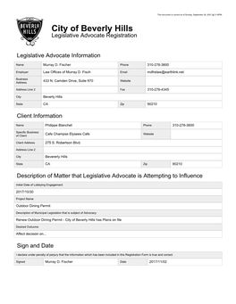 City of Beverly Hills Legislative Advocate Registration