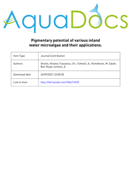 Pigmentary Potential of Various Inland Water Microalgae and Their Applications