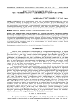 First Find of Elephantid Remains from the Pleistocene of Copăceni (Ilfov County, Romania)